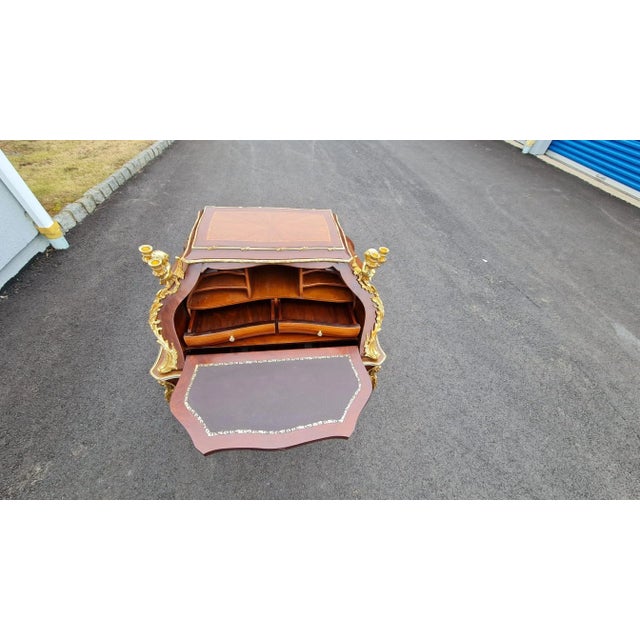 New French Louis XV Style Gilt Bronze Writing Secretary Desk/ Table for Home and Office. For Sale In New York - Image 6 of 12