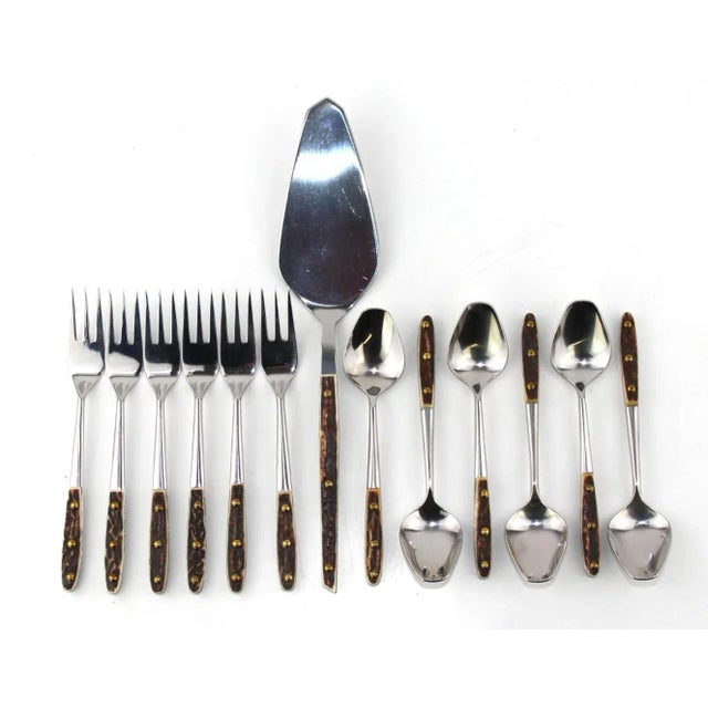 Brown Custom-Made 6 Coffee Spoons, 6 Cake Forks and 1 Cake Scoop by Helmut Alder for Amboss, 1963, Set of 13 For Sale - Image 8 of 9