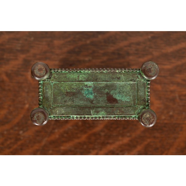 Apollo Studios New York Arts & Crafts Grapevine Pattern Bronze and Slag Glass Card Holder For Sale - Image 9 of 12
