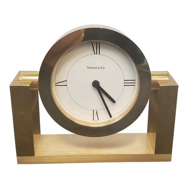 Small Battery Operated Tiffany Co Brass Swivel Desk Clock