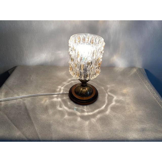 Mid-Century Modern Amber Pressed Glass Table Lamp with Wooden Base, 1970s For Sale - Image 3 of 13