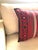 Vintage Red & Black Woven Turkish Decorative Bolster Pillow. Hot pink linen backing and small flat black trim all-around....