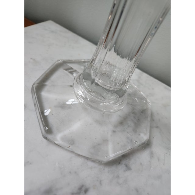 Transparent Mid 20th Century Modern Clear Swung Glass Vase With Octagonal Base, 14” For Sale - Image 8 of 11