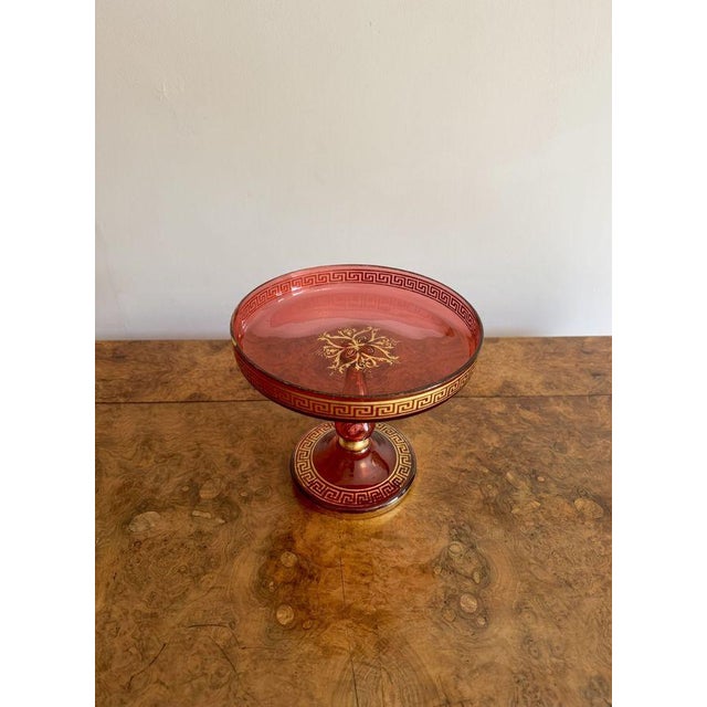 Fine quality antique 19th century ruby glass gilded tazza, having a quality original antique 19th century ruby glass tazza...