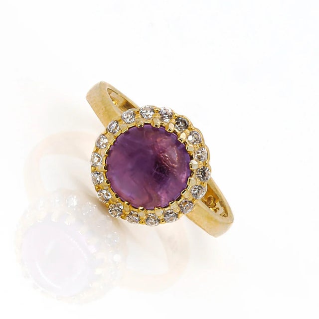Amethyst Gemstone Gold & Diamond Statement Ring, Size 4 For Sale - Image 4 of 6