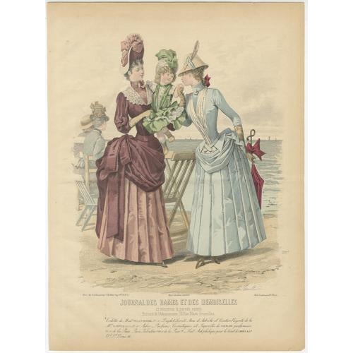 Journal des Dames et des Demoiselles, French Fashion Prints Parisian Ladies and Children, 1887, Paper, Set of 4 For Sale - Image 4 of 9