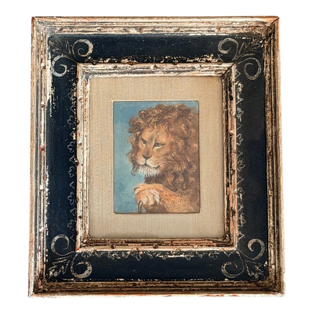 19th Century English Lion Painting For Sale