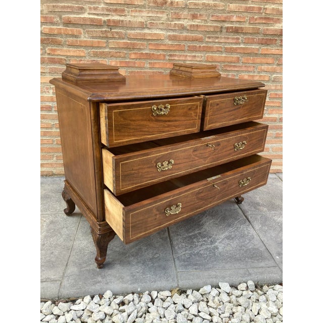 Late-19 Century Walnut and Marquetry Commode Chest of Drawers, 1890s For Sale - Image 11 of 13
