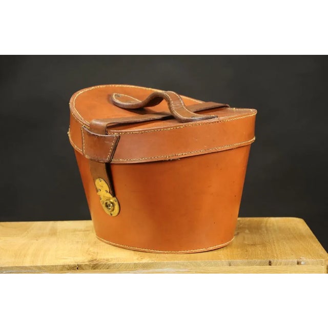 Round Leather Hat Trunk For Sale - Image 4 of 10