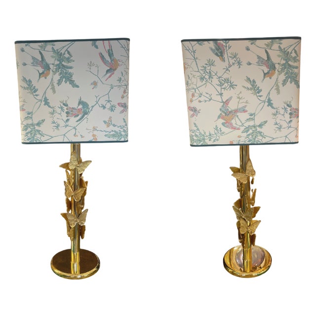 Murano Golden Butterflies Table Lamps, Set of 2 For Sale