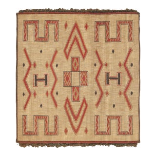 Vintage Square Tuareg Mat in Red and Beige Tribal Geometric Patterns For Sale