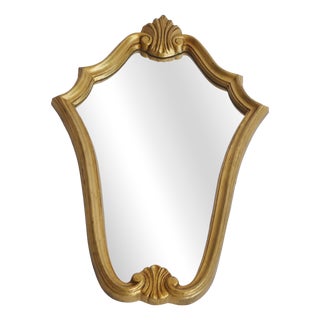 Vintage Scalloped Gilded Wood Wall Mirror, France, 1960s For Sale