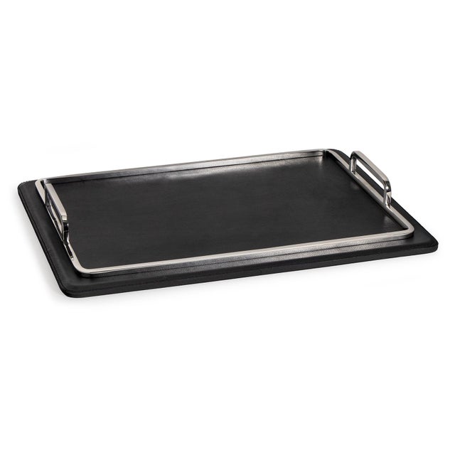 2020s Regina Andrew Greyson Leather Rectangle Tray Large, Polished Nickel For Sale - Image 5 of 5