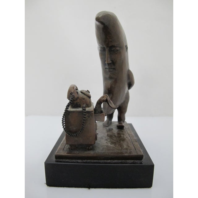 Surrealism Sergio Bustamante Mexico Bronze Sculpture Moon in Love Waiting on Phone Call For Sale - Image 3 of 11