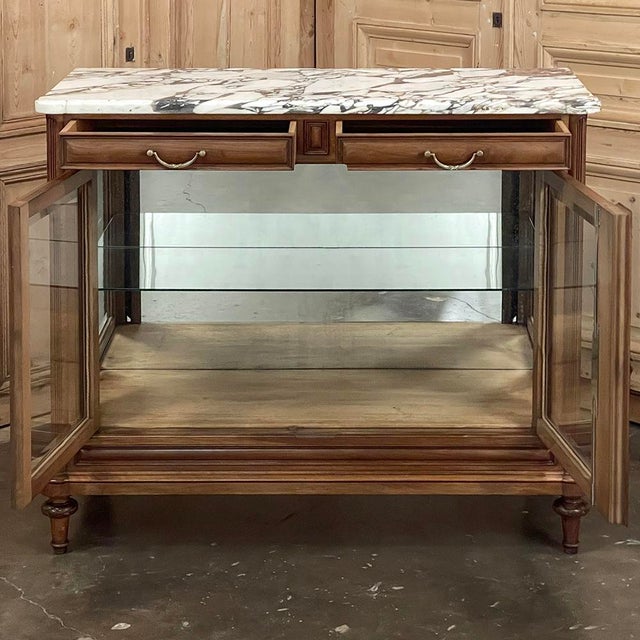 Late 19th Century 19th Century French Louis XVI Walnut Buffet With Marble Top & Hand Beveled Glass For Sale - Image 5 of 18