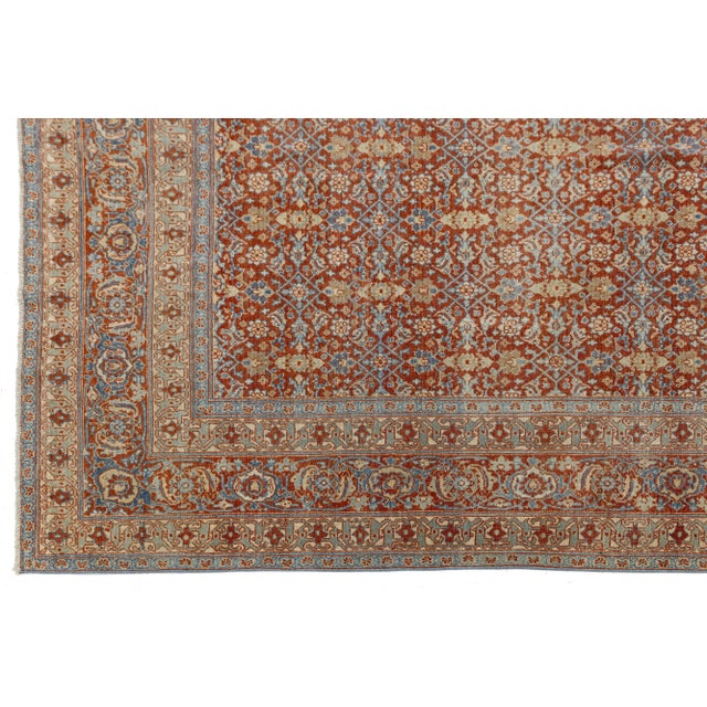 10 X 13 Antique Tabriz Red Handmade Persian Wool Rug With Allover Pattern For Sale - Image 9 of 9