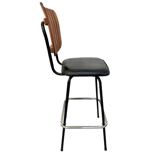 1960s Mid-Century Modern Umanoff Style Slatted Bar Stools - Set of 6 For Sale - Image 5 of 6