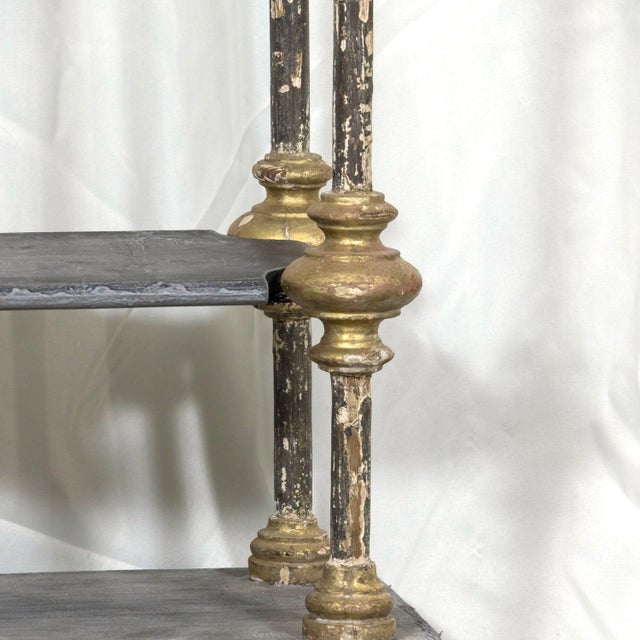 Wood Large Bespoke French Industrial Artist's Shelf or Étagère With 19th Century Giltwood Fragments For Sale - Image 7 of 17