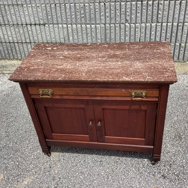 Wood Antique East Lake Victorian WashStand With Marble Top For Sale - Image 7 of 11