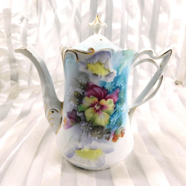 Teal 1920s Chocolate Pot Set With Sugar Bowl, Creamer and Matching Tray - Six Piece For Sale - Image 8 of 16