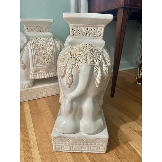 1960’s White Chinoiserie Elephant Garden Stools Large 21.5' - A Pair For Sale - Image 9 of 12