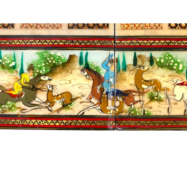 Persian Khatam Chess Board With Micro-Mosaic and Handpainted Decoration and Backgammon Board For Sale - Image 10 of 18