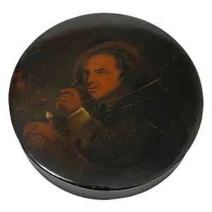 Papier-Mâché Snuffbox Painted with a Portrait of a Smoking Man