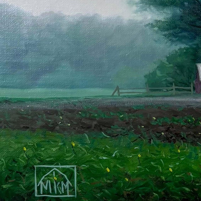 Early 21st Century Barn in the Rain by Michael Miller | Oil on panel of a barn in a rainy landscape For Sale - Image 5 of 5