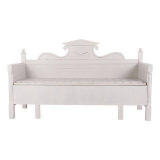 Antique Grey Storage Bench in Pine, 1860s For Sale