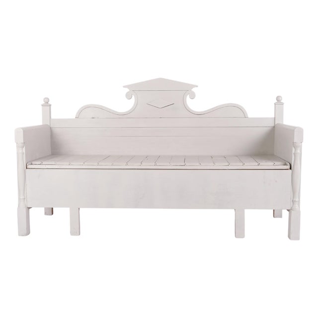 Antique Grey Storage Bench in Pine, 1860s For Sale