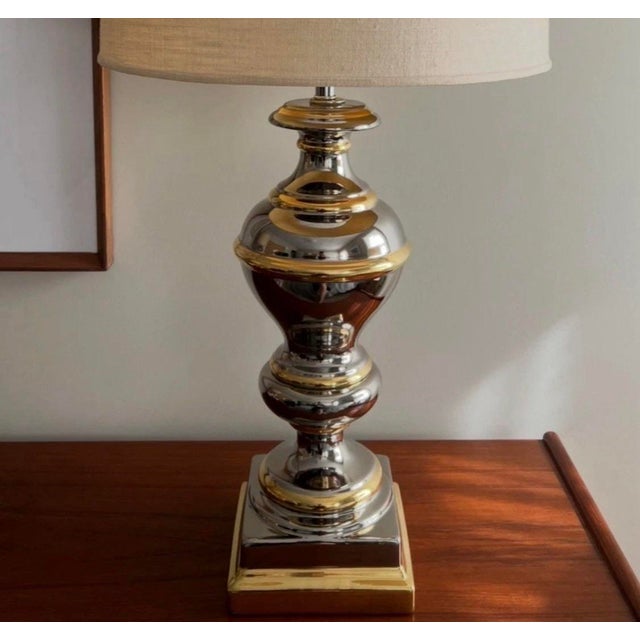 Antique 1930s Silver & Gold Porcelain Table Lamp Incredible condition. No chips, cracks, or crazing. New electrics. Works...