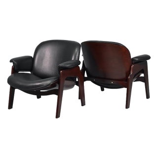 Vintage Chairs in Wood and Leather by Ico Parisi for Mim Roma, 1960s, Set of 2 For Sale