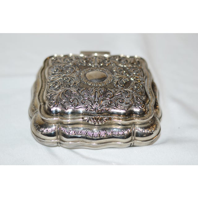 Metal Victorian Silver Plated Velvet Lined Jewelry Box For Sale - Image 7 of 13