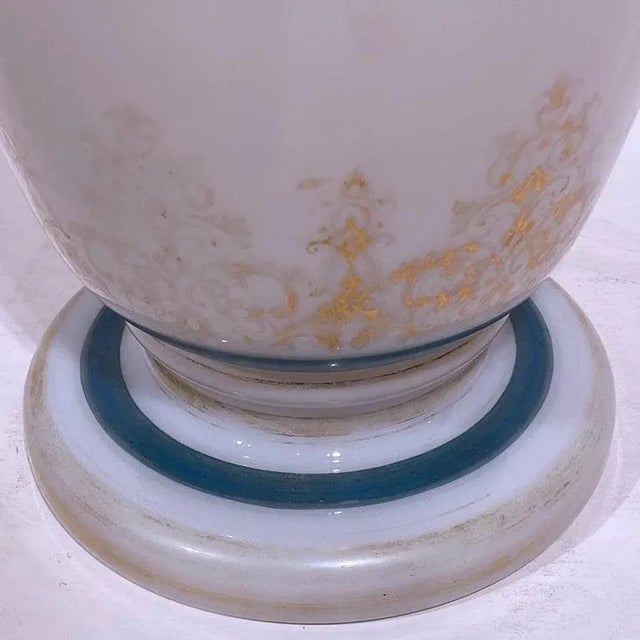 Floral Painted Opaline Glass Vase Attributed to Baccarat For Sale - Image 11 of 13