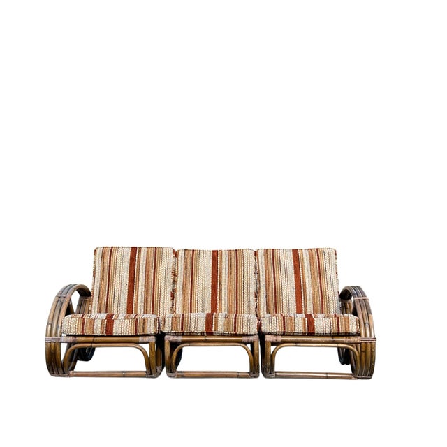 Mid-Century Modern Vintage Rattan Paul Frankl Style Pretzel Sofa For Sale - Image 3 of 11