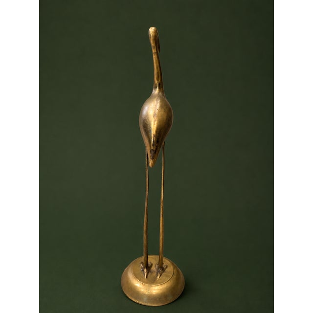 Mid-Century Modern Vintage Handcrafted Brass Crane Sculpture, Mid-Century Modern Hollow Brass Heron Statue For Sale - Image 3 of 8