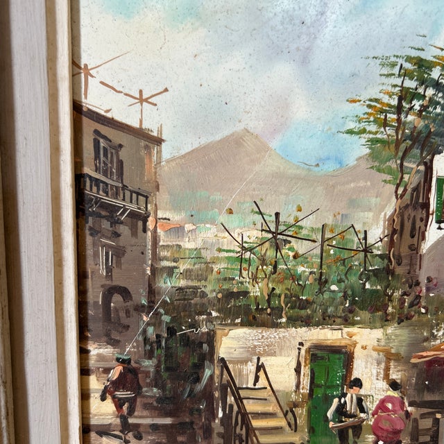 Figurative Mid 20th Century Figurative Painting in Grey Washed Carved Wood Frame For Sale - Image 3 of 11