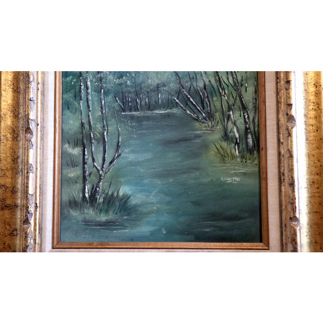 1940s British Listed Artist, Emerald Green Vertical Landscape, by Anette Elias, Oil on Canvas For Sale - Image 5 of 11