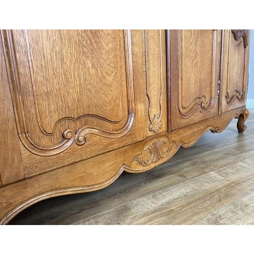 Vintage French Louis XVI Style Oak 4-Door Armoire For Sale - Image 9 of 13