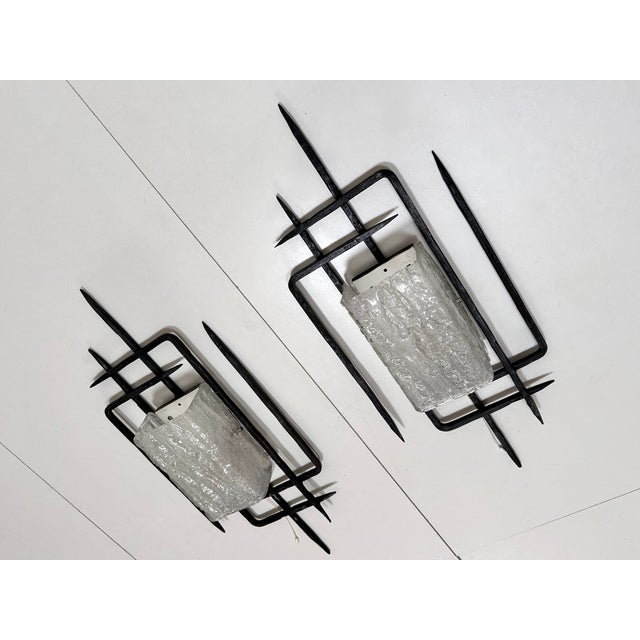 1960s Large Brutalist Wrought Iron and Glass Sculptural Wall Lamps from Honsel-Leuchten, West Germany 1960s, Set of 2 For Sale - Image 5 of 18