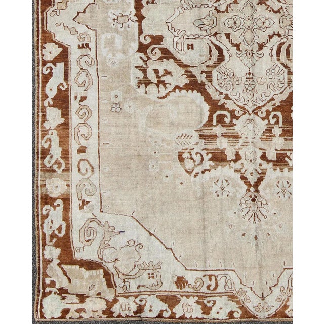 Mid 20th Century Vintage Turkish Kars Rug With Floral Medallion in Sienna, Mocha, Tan and Bone Colors For Sale - Image 5 of 11