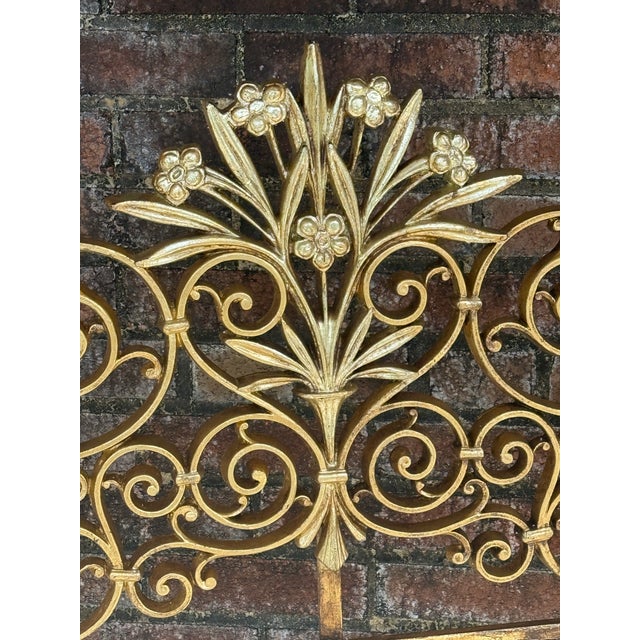 Mid-Century Modern 1960s Mid-Century French Floral Tole Headboard | Newly Painted and Hand Gilt | Full For Sale - Image 3 of 10