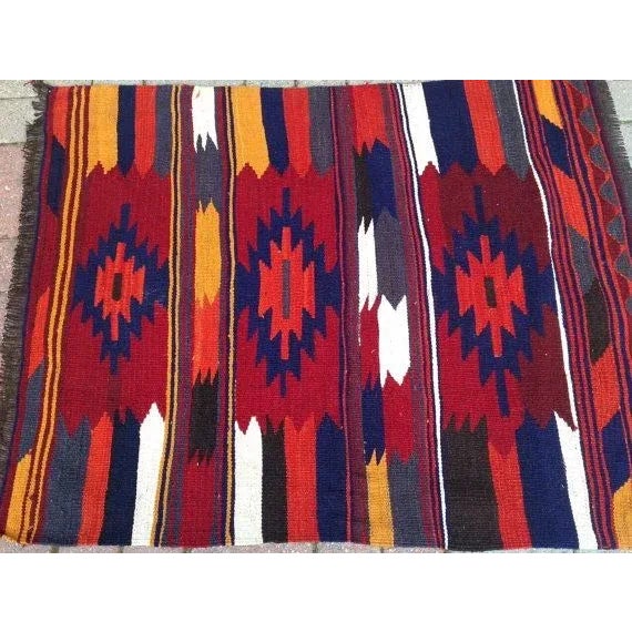 Vintage Red & Blue Kilim Rug - 2'11" x 3'6" For Sale - Image 4 of 5