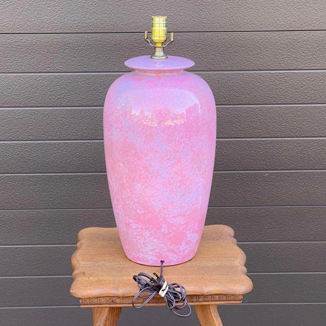 Vintage Mottled Pink Glazed Ceramic Table Lamp For Sale - Image 4 of 13