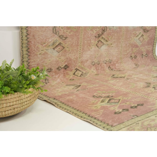 1970s Vintage Turkish Handmade Wool Cotton Pink Area Rug For Sale - Image 10 of 13