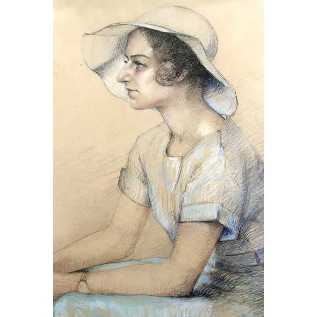 Aqua M. Ducoin, Portrait of a Young Woman, 1934, Mixed Media on Paper For Sale - Image 8 of 10