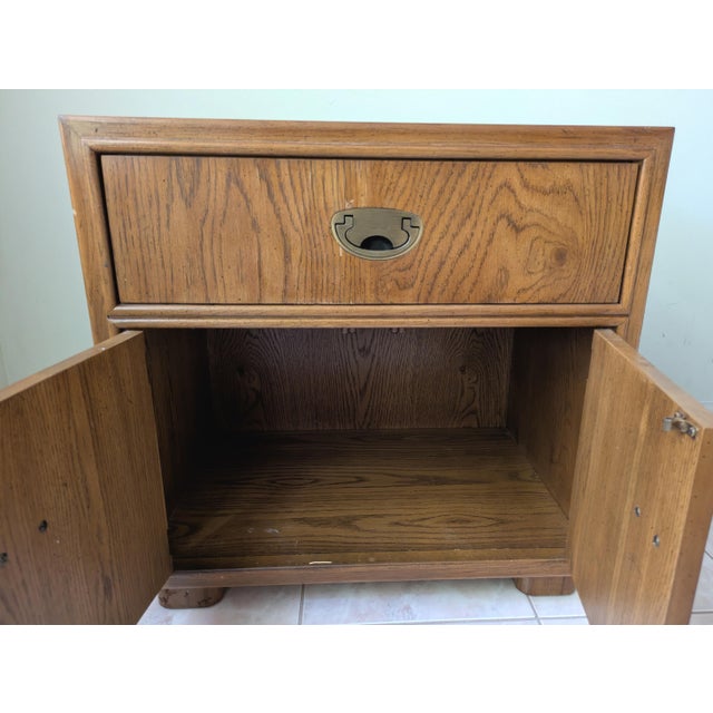 Drexel 1980s Campaign Style Burl Oak Nightstand Passage Collection by Drexel For Sale - Image 4 of 11