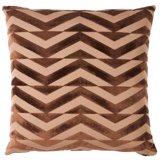 Schumacher Schumacher x Miles Redd Broken Chevron Cut Velvet 22" Pillow in Brown on Camel For Sale - Image 4 of 4