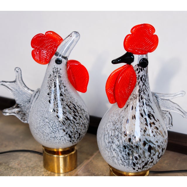 Modern Vintage Rooster and Hen Lamps in Glass, 1980s, Set of 2 For Sale - Image 3 of 10