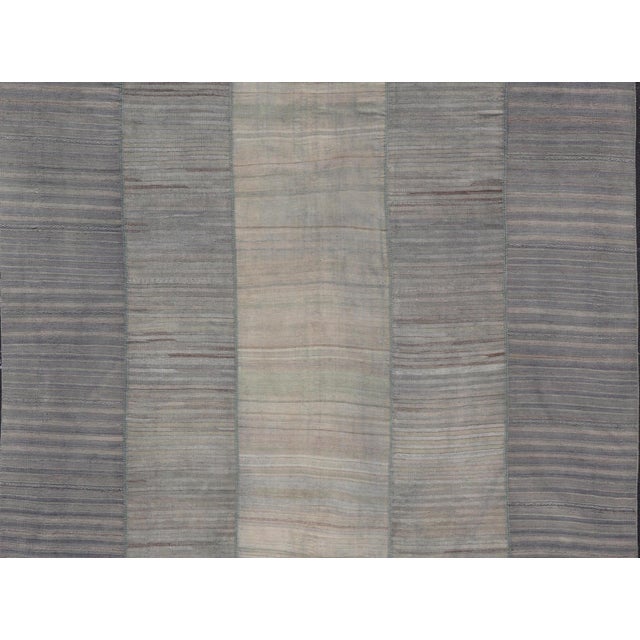 Vintage Turkish Kilim Rug With Striped Patterns in Muted Tones 13'2 X 16'0 For Sale - Image 4 of 14
